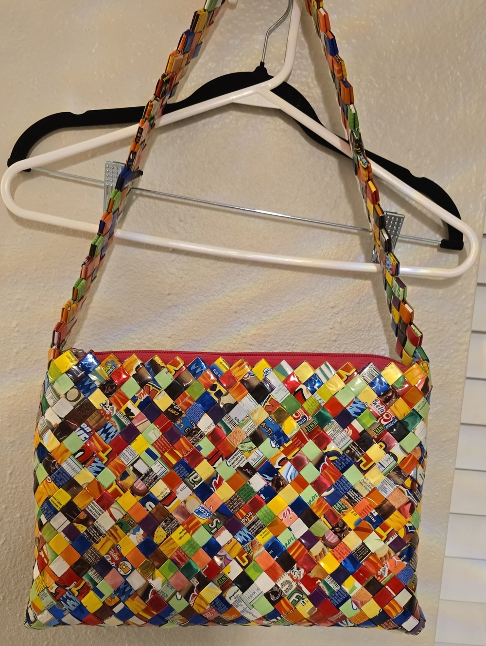 Handwoven Multicolor Crossbody Bag - Vibrant Recycled Design